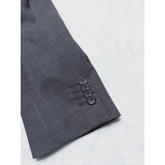 Banana Republic Slim Fit Mens Suit 42L 37x31 Gray Prince of Wale Glen Plaid
